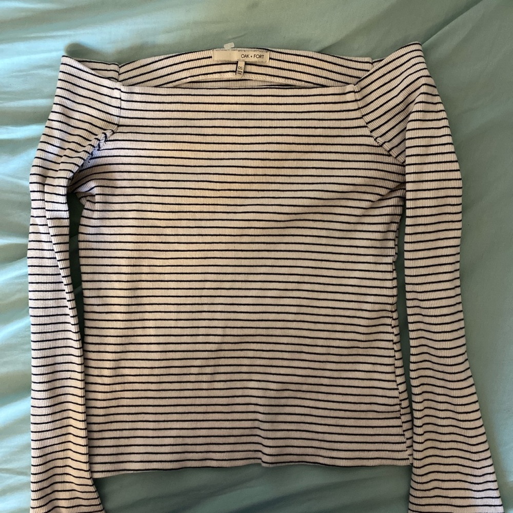 B&white striped top, slightly off the shoulder
